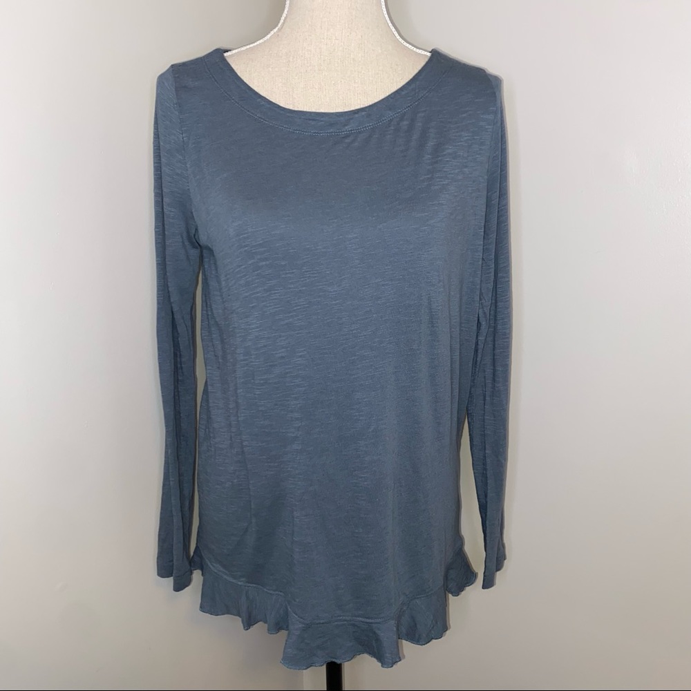 Susina steel blue gray space dye long sleeve flounce tee shirt size Small